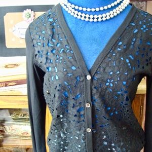 🌺Theory Black Floral Cut Out Cardigan